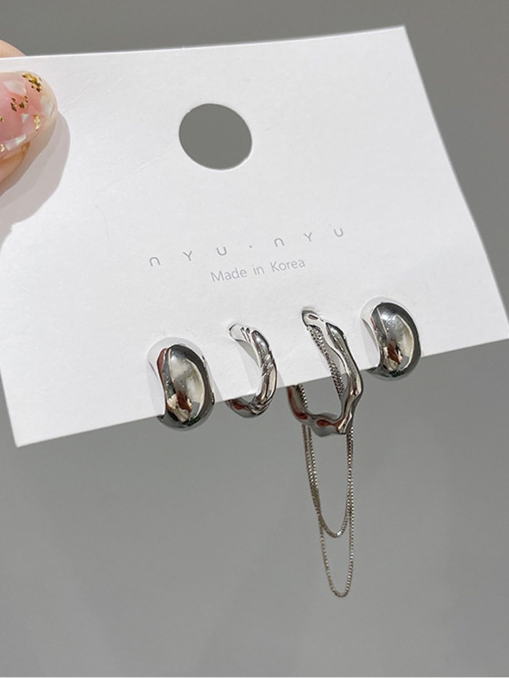 Silver Multi-Hoop & Chain Ear Set - Picture 3 of 4